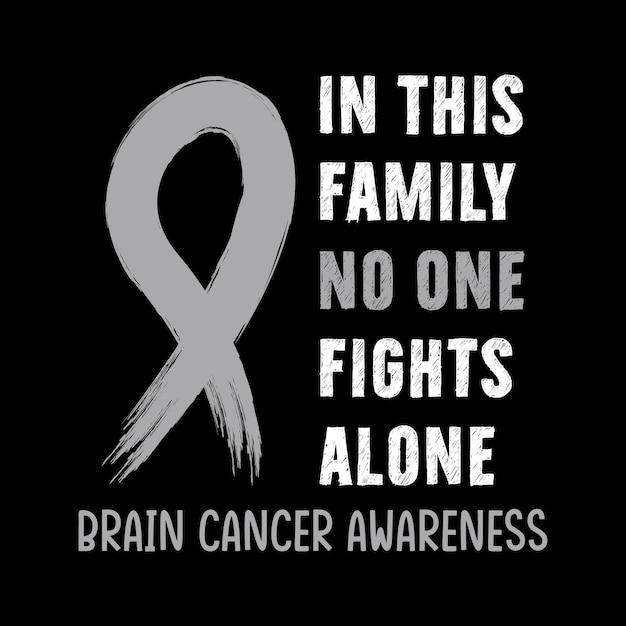 Brain Cancer Awareness Lettering T-shirt Design With Gray Ribbon Best for Print Design