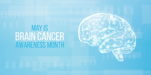 Brain cancer awareness month concept Banner with low poly brain Vector illustration