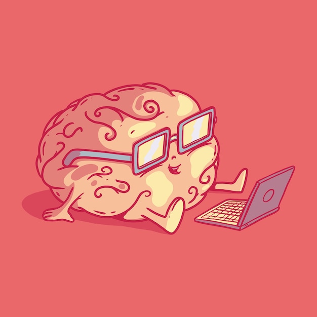 Brain character  illustration. Technology, knowledge, brainstorming design concept