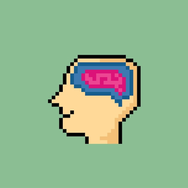 brain display in the head with pixel art style