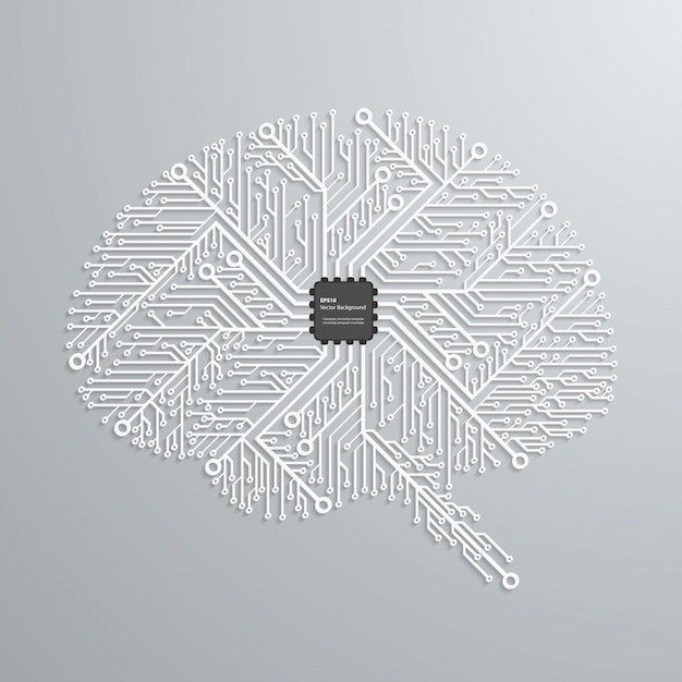 The brain in an electronic circuit with an electronic chip.