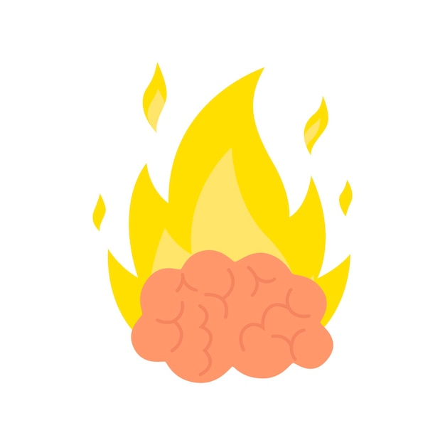 Brain on fire icon Concept of mental surge Stress at work Intense brain activity