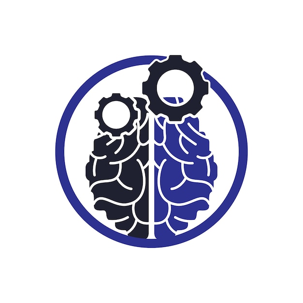 Brain and gear cog vector logo design