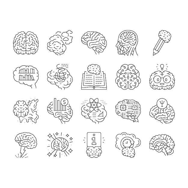 Brain human mind head idea icons set vector