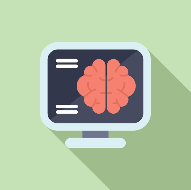 Brain image monitor icon flat vector Scan mri lab