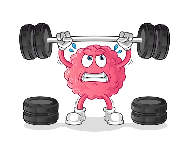 Brain lifting the barbell character. cartoon mascot 