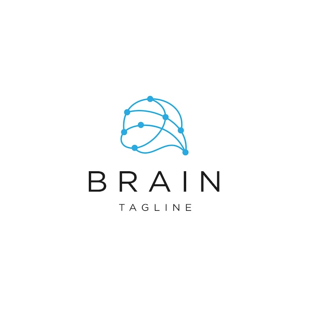 Brain line logo icon design template flat vector