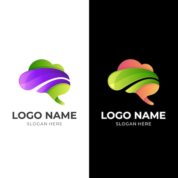 Brain logo design with 3d colorful style