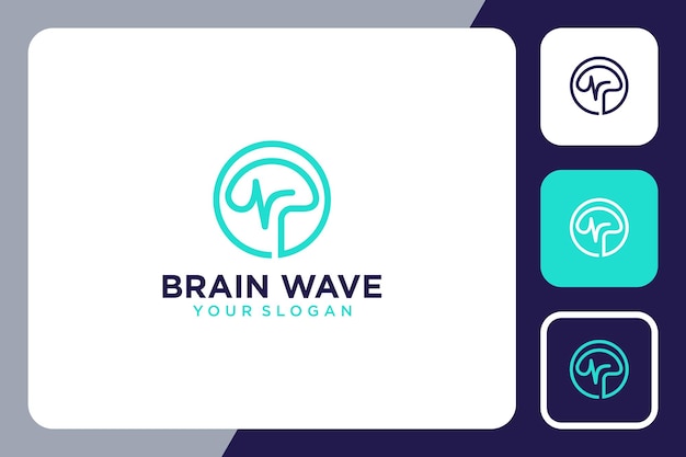 brain logo design with wave and line art