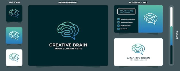 Brain Logo silhouette design vector template linear style Brainstorm think idea Logotype concept outline icon and business card designs