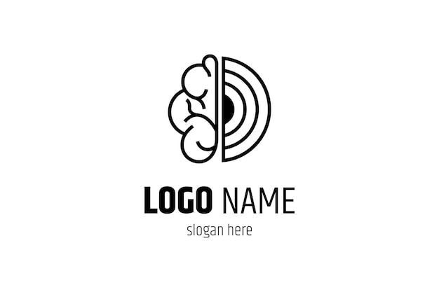 Vector brain logo with combination of vinyl disc cassette