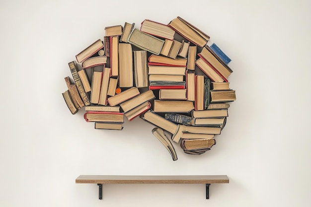 Vector a brain made of books on the wall with an empty shelf underneath white background ar 32 v 61 job id fbb4ccf5a7764eb0a12dbcec2e2f9267