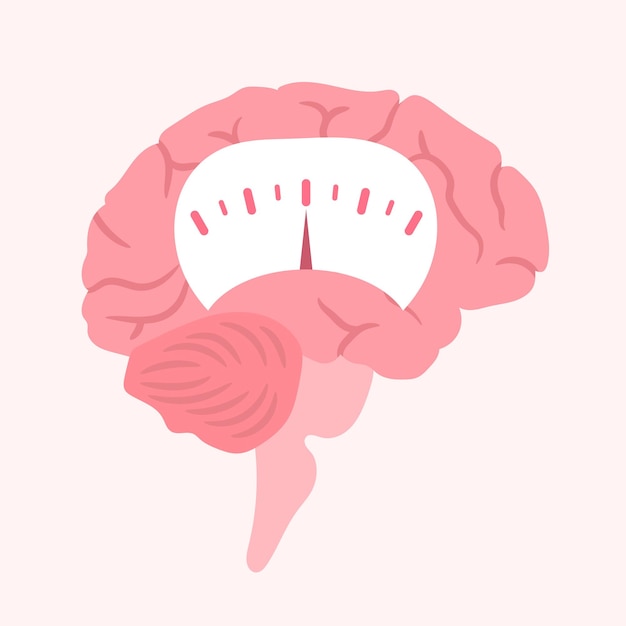 Brain or mind side view line art color, Human brain illustration.