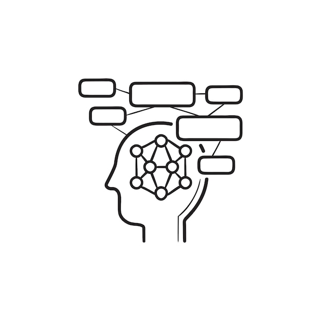 Brain neural network hand drawn outline doodle icon. Artificial intelligence.