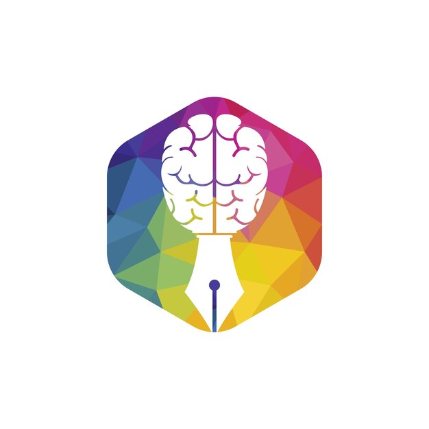 Brain pen vector logo design template