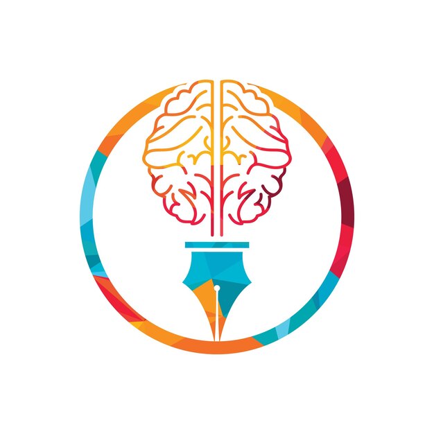 Brain pen vector logo design template