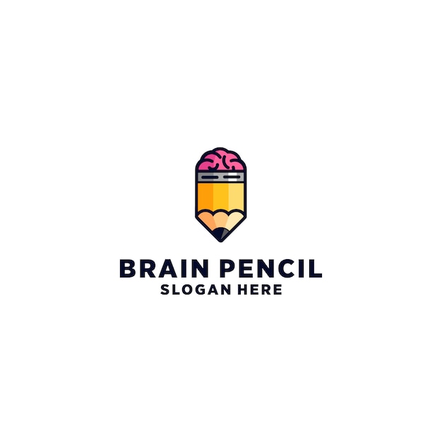 Brain Pencil Logo Design Vector