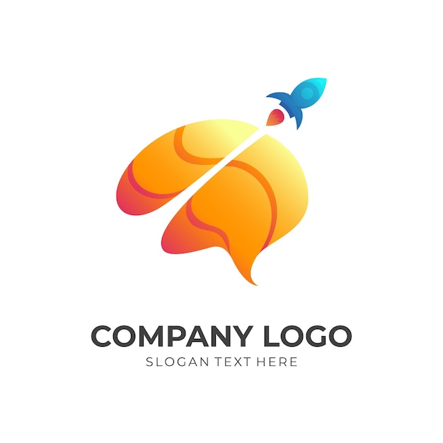 Brain rocket logo design concept, 3d simple style