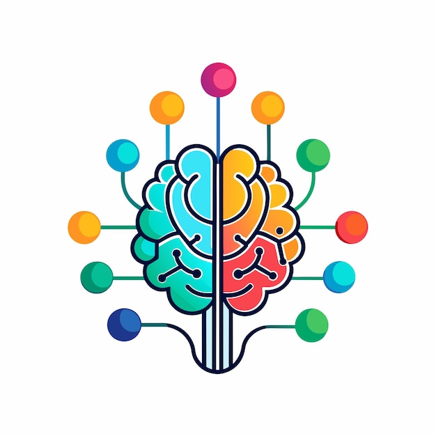 Brain simple data technology logo Creative brain connect dots technology logo design vector