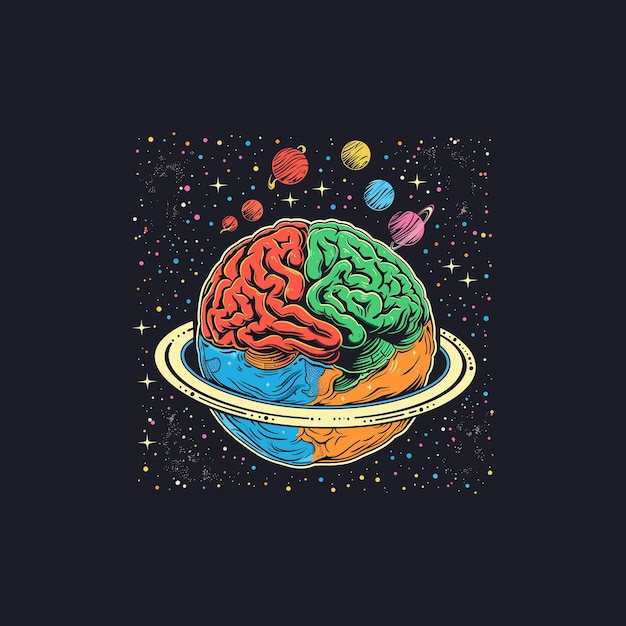 Vector brain on a space galaxy planet design vector illustration