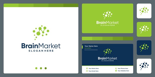 Brain technology logo with financial investment analytics and business card design template