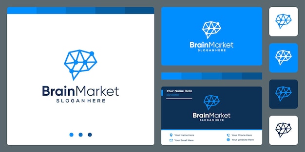 Brain technology logo with financial investment analytics and business card design template