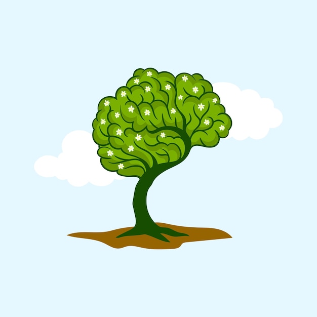 Brain tree illustration, tree of knowledge, medical, environmental or psychological concept.