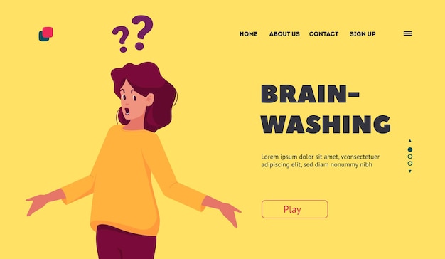 Brain Washing Landing Page Template Solving Problem Searching Solution and Info Doubts and Confusion Concept