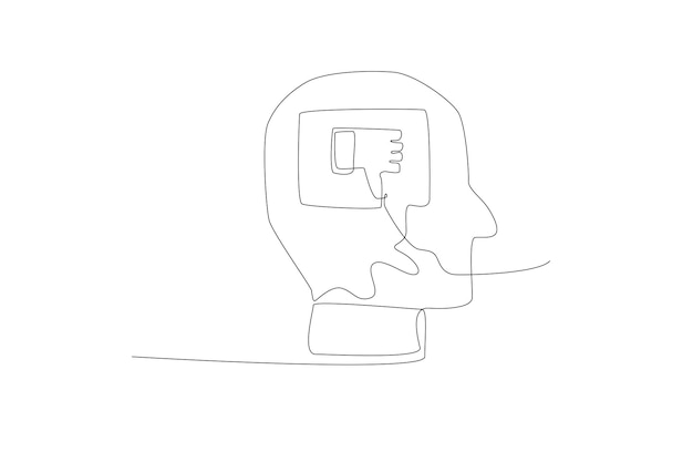 Brain with dislike button as mental health line art