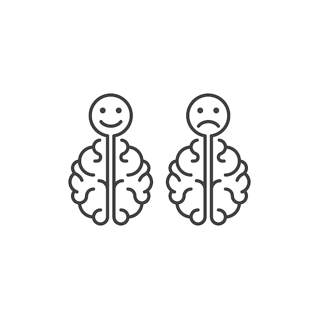 Brain with emotions sad and happy mind psychological Vector outline icon template