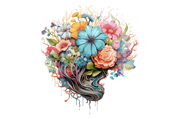 Brain with a floral illustration