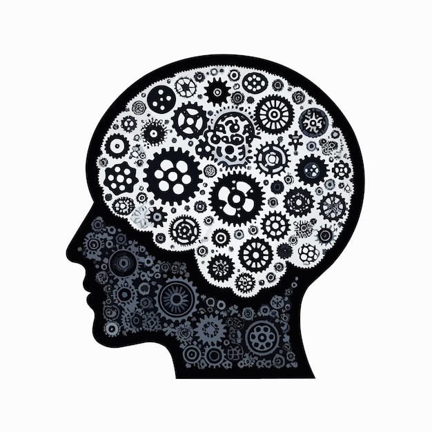 Vector brain with gears vector art illustration