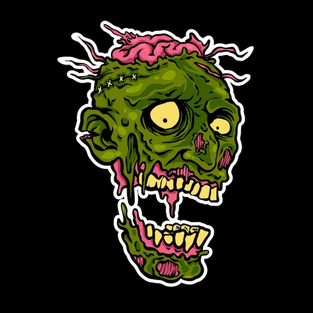 brain zombie head out illustration