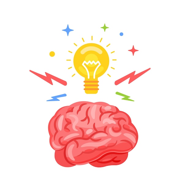 Brainstorm Creative idea icon abstract icon A brain with a light bulb on at the top Idea