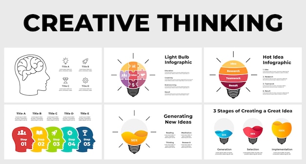 Brainstorming infographics Light bulb idea Presentation slide template Creative thinking