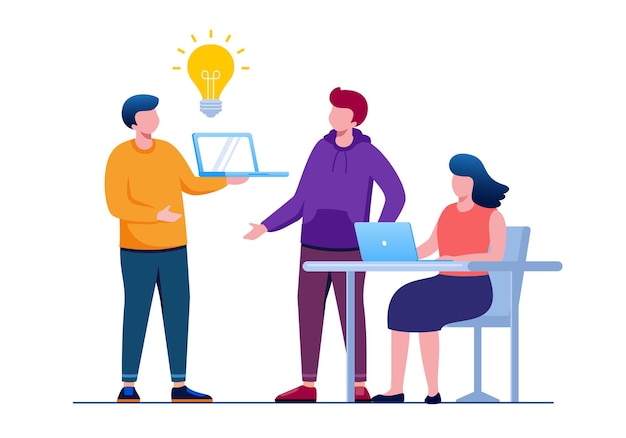 Brainstorming team or conversation concept flat vector illustration for banner landing page