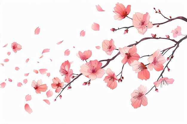 Branch With Falling Cherry Petals