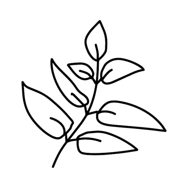 Branch with leaves plant nature doodle linear cartoon