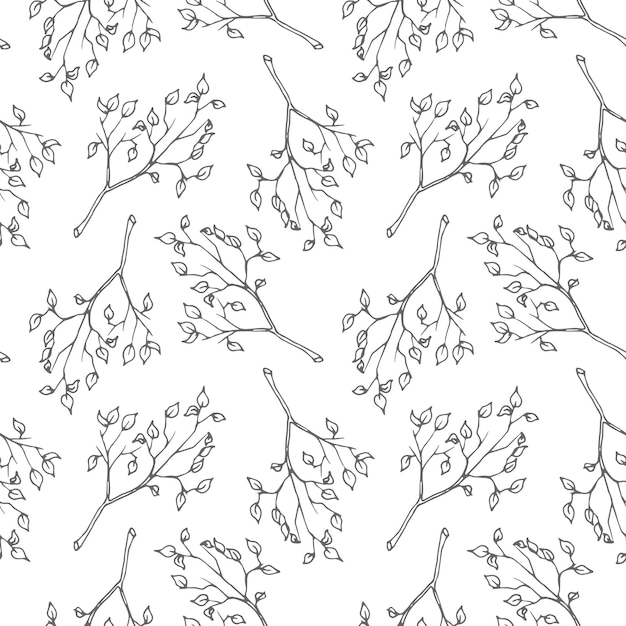 Branch with leaves seamless vector pattern