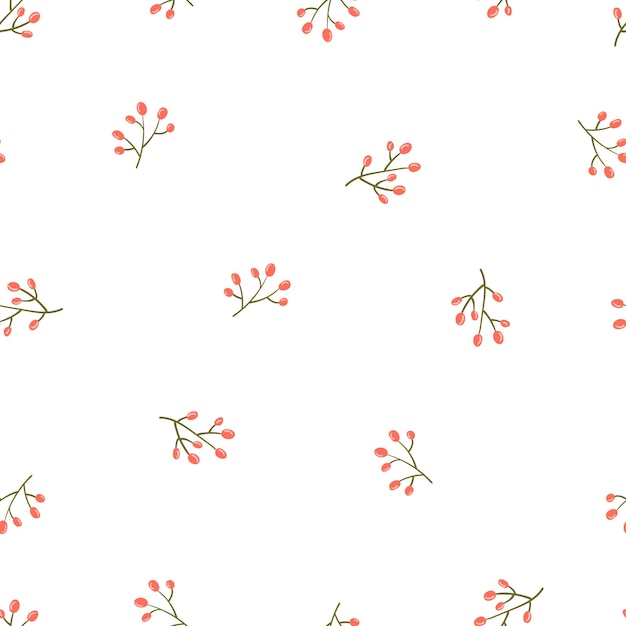 Branches with berries summer minimalistic pattern Vector seamless hand drawn texture