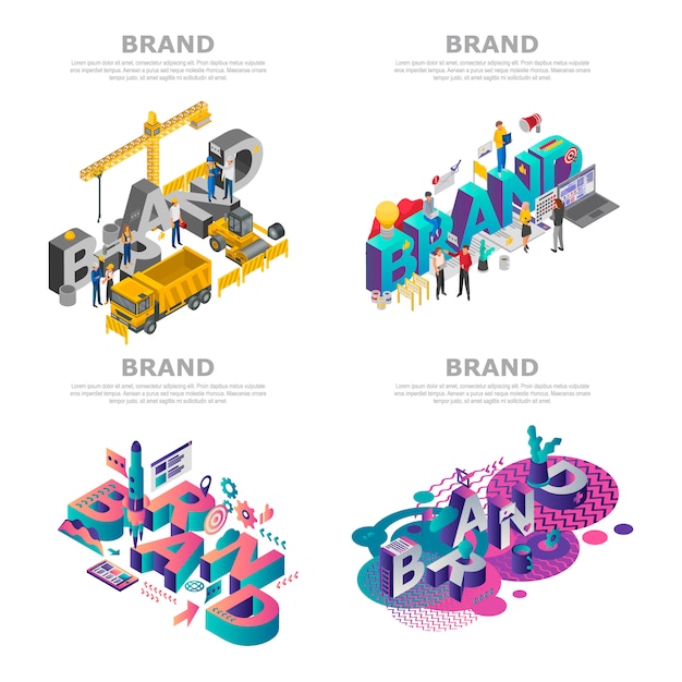 Brand banner set. Isometric set of brand vector banner for web design