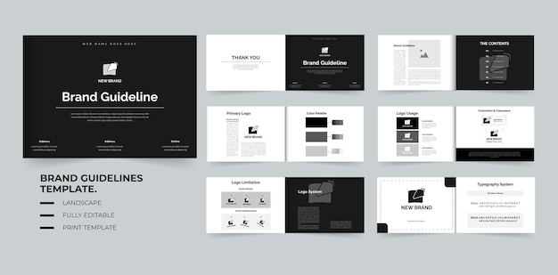 Vector brand guidelines template design or landscape brand manual template design