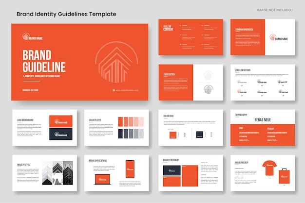 Vector brand guidelines template and modern brand identity presentation layout brand manual book