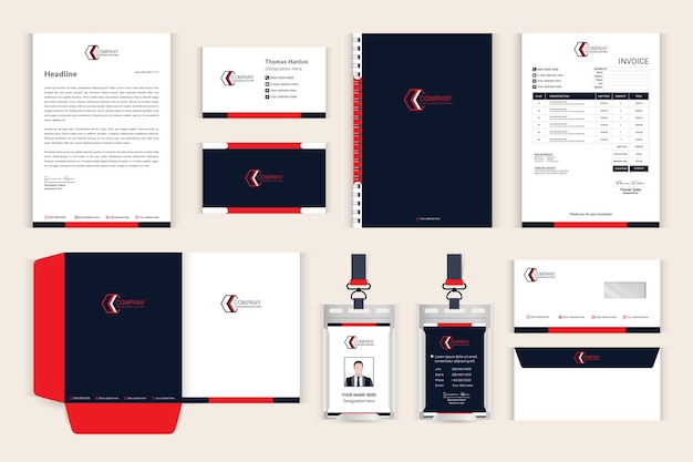 Brand identity business stationery set in red and black color shape