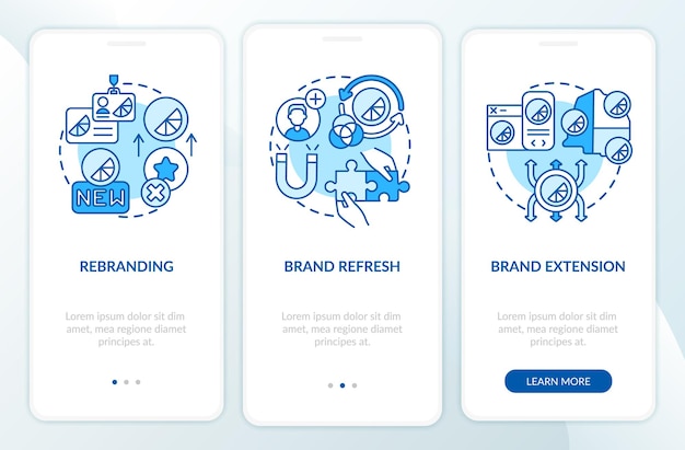 Brand implementation onboarding mobile app page screen with concepts