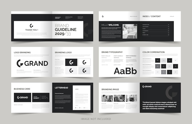 Vector brand manual layout with yellow accents brand guidelines brand identity