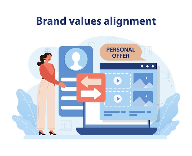 Vector brand values alignment illustration a professional showcases tailored digital solutions aligning