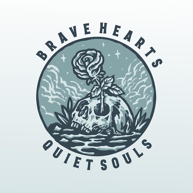 Brave hearts souls vintage style illustration