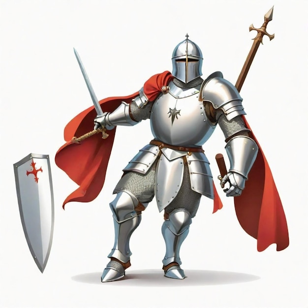 Brave knight cartoon vector set White background isolated