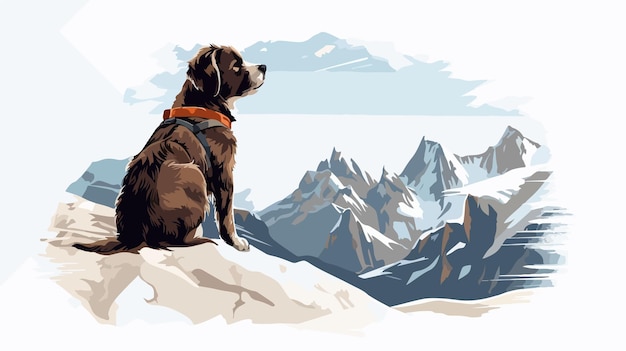 Vector brave rescue dog navigating treacherous snowy mountains